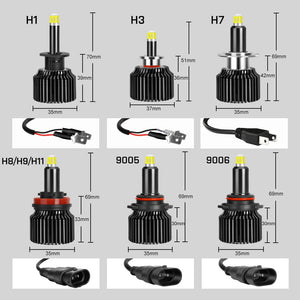 2 stuks LED Lamp verschillende fittingen H1 H3 H7 H8 H11 9005 HB3 9006 HB4